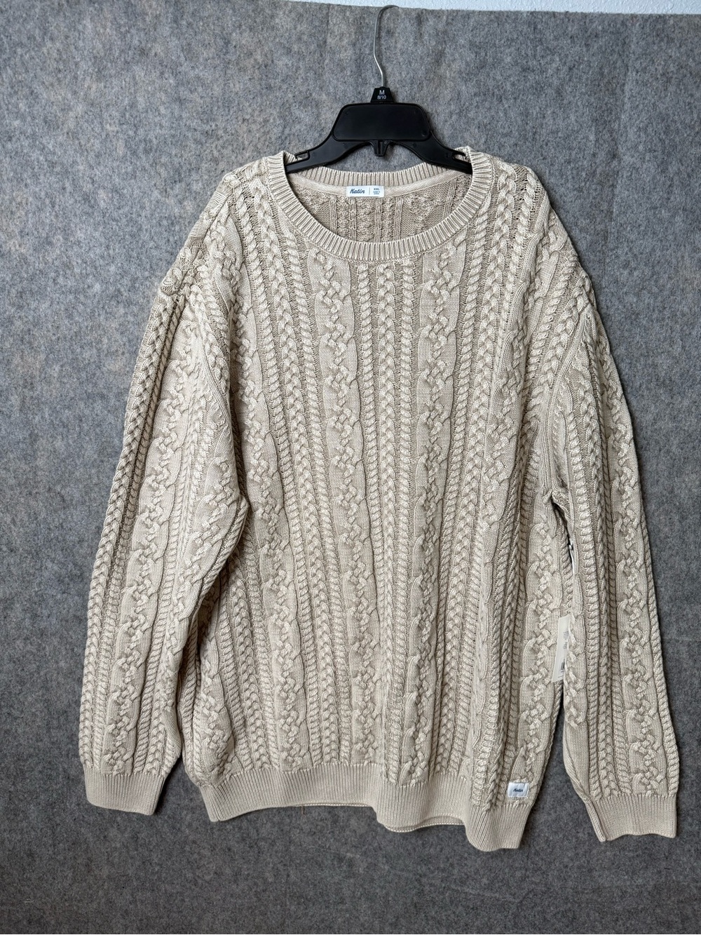 Katin Fisherman Mens XXL Beige cable-knit chunky sweater Nwt vintage wash